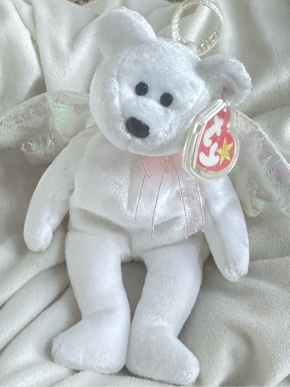 Ty HALO 1998 White Plush Angel Bear with Wings brown nose